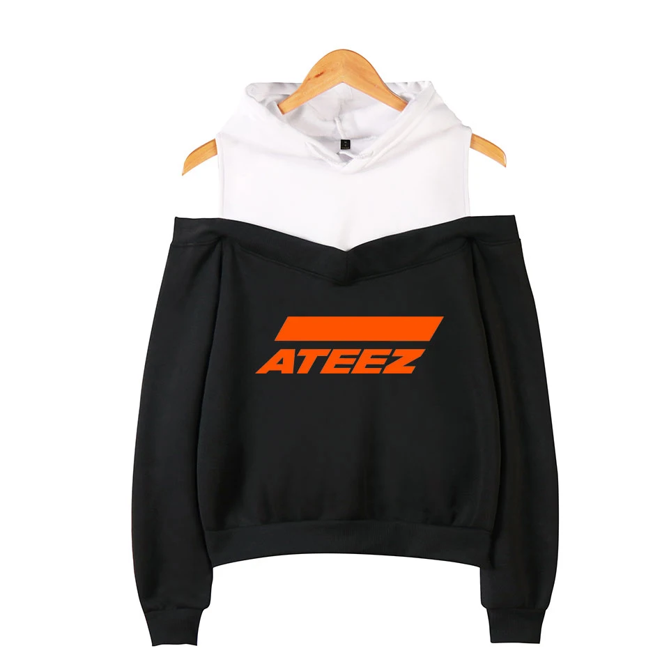 Hot Sale ATEEZ off shoulder Sweatshirt pattern printing Women\'s Fashion Casual Streetwear off-shoulder Hoodie sexy sweathirt