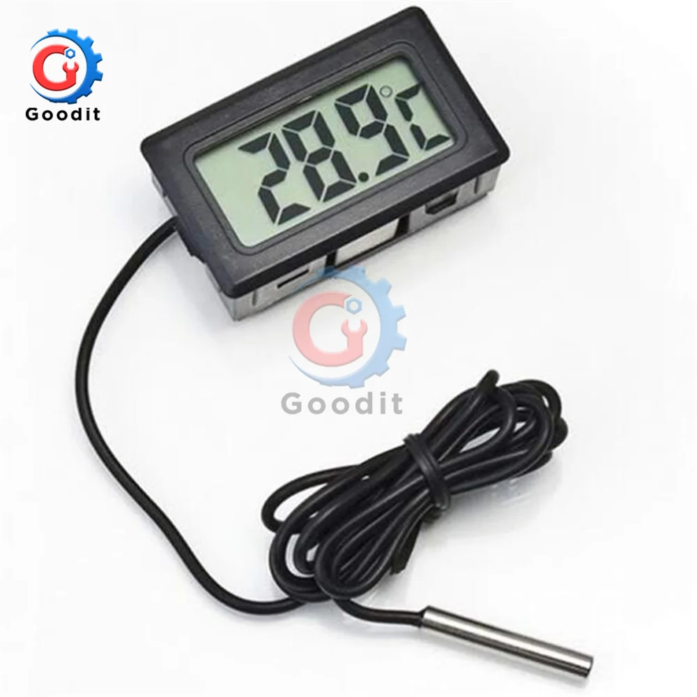 Mini LCD Digital Thermometer  -20~110 ℃ Refrigerator Fridge Thermometer indoor outdoor Probe 1M for Freezer Temperature Black