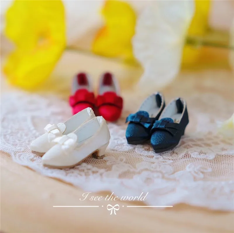 BJD doll shoes fit with blythe OB24 size Satin retro bow little heels doll accessories