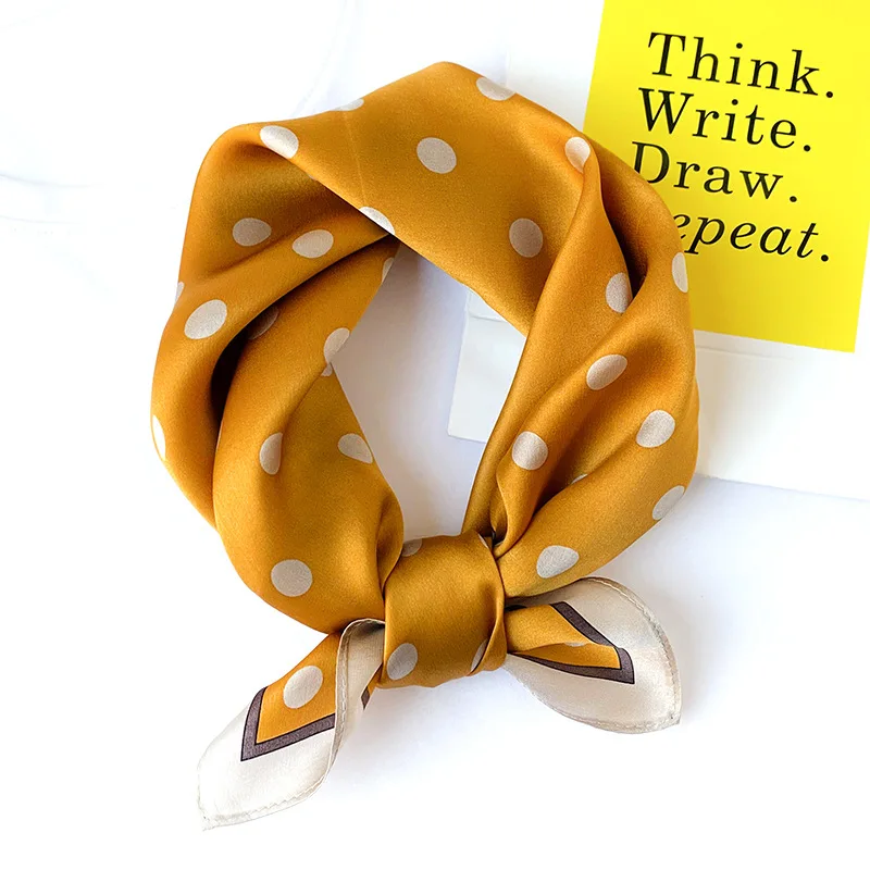 Designer Shawl Dots Print 100% Natual Silk Square Scarf Women Neckerchief Female 2023 Headband Hairband Hijab Bandana Poncho