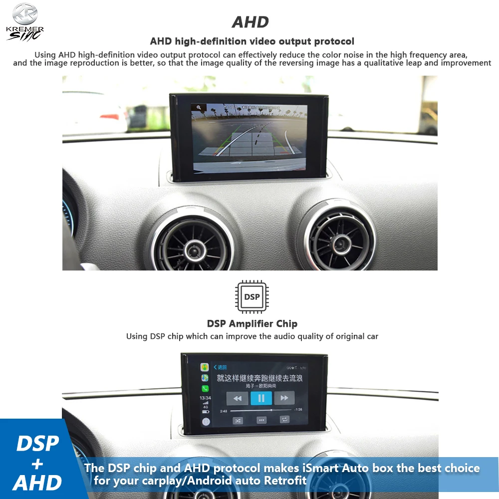 Gương Không Dây Apple CarPlay AndroidAuto Retrofit Cho Xe Audi A1 A3 A4 ISmart Tự Động MMI2G MMI3G MIB B8 B9