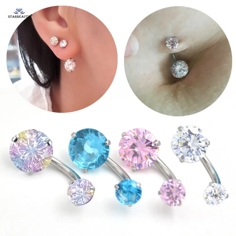 Fashion 5/8mm Round Crystal Zircon Belly Button Rings Lobe Earring Navel Piercing Jewelry Surgical Steel 1.6x10mm 14G Belly Bar