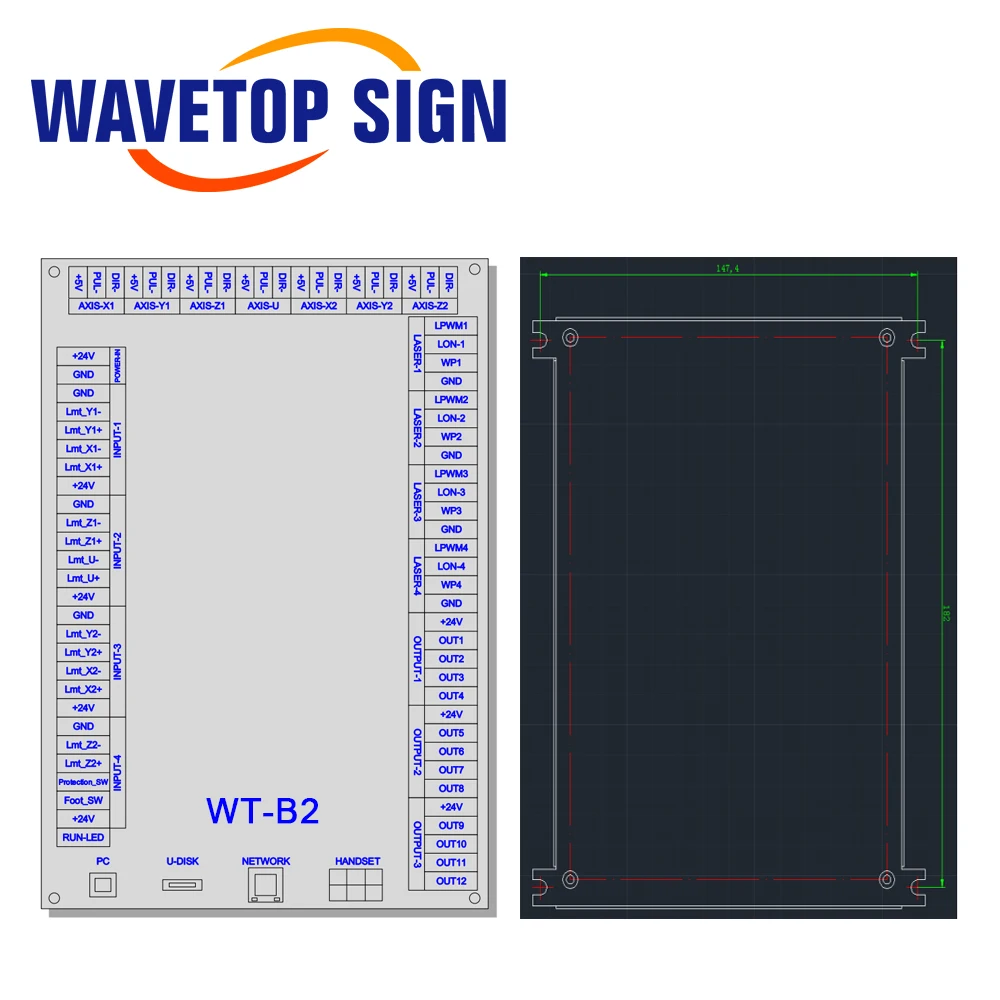WaveTopSign WT-B2 Co2 레이저 컨트롤러 시스템, 더블 헤드 비동기 레이저 조각 절단기용