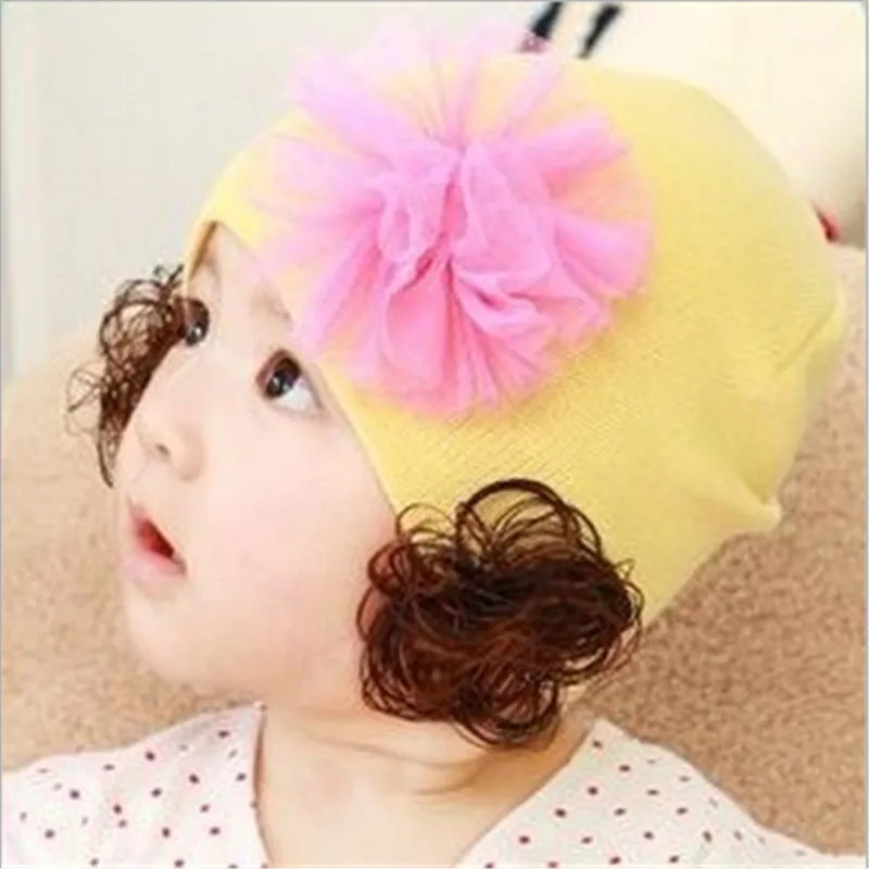 Baby Hat New Autumn Winter Infant Kids Warm Hat  Cute Flower Children Newborn Girls Wig Hat