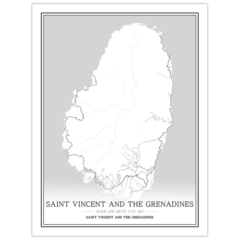 Saint Vincent and the Grenadines Abstract Canvas Painting Black and white Wall Art Print Poster Picture Home Decoration