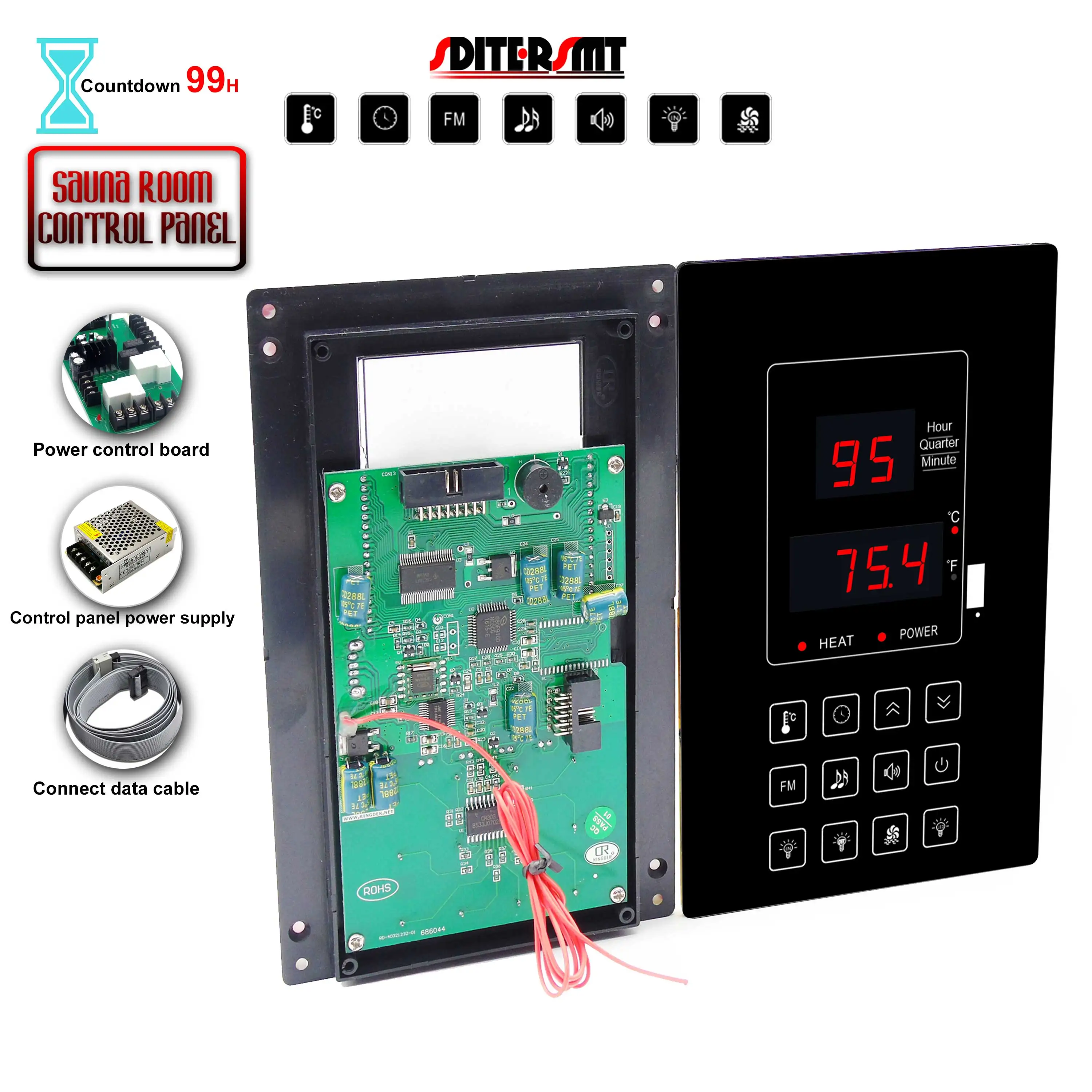 

Count-Down 99 Hour Sauna Heater Stove Control Boards for Heating Element Personal Space Heater Multi-Function Switch