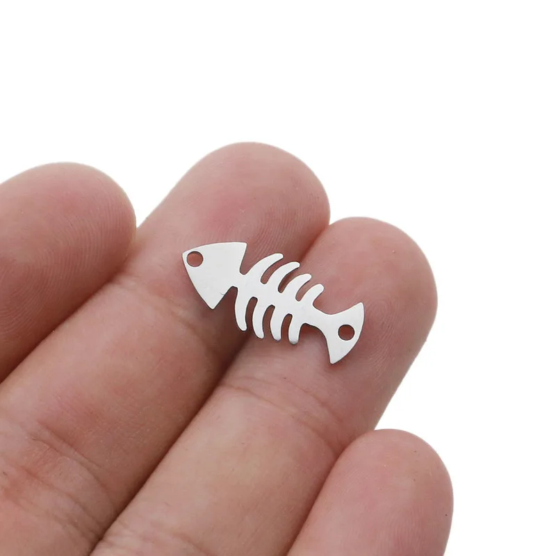 Aivlo 5pcs/lot Stainless Steel  Fishbone Pendants Charm for Jewelry Making Gold Color Fish Bone Pendants Charm Fish Bone