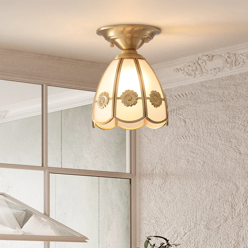 retro ceiling lamp High Quality Nordic suspension luminaire Flower E27 Luxury Gold Color Copper LED Balcony hallway light