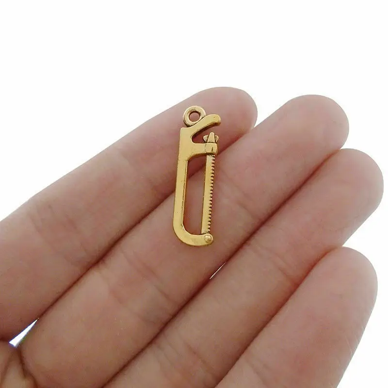 30 x Antique Gold Color Hacksaw Saw Charms Pendants Beads Double Sided for Necklace Earrings Jewelry Making 25x7mm