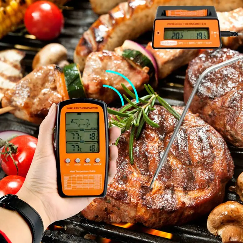 Digital BBQ Dual Probe Thermometer Wireless Kitchen Oven Cooking Grill Smoker Thermometer Meter Gauge Tool