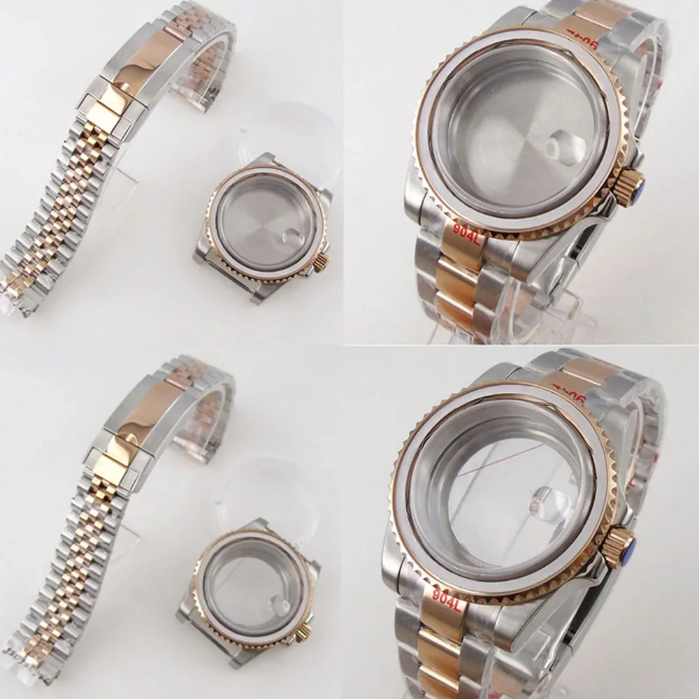 

BLIGER 40mm Rose Gold Two Tone Watch Case fit NH35A MIYOTA 8215 ETA 2836 Seeing/Solid Back Strap Sapphire Glass