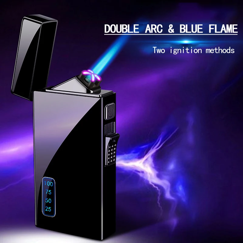 Double Arc Metal Plasma Torch Lighter Power Display, Type-C Cigarette Jet Flame,Creative