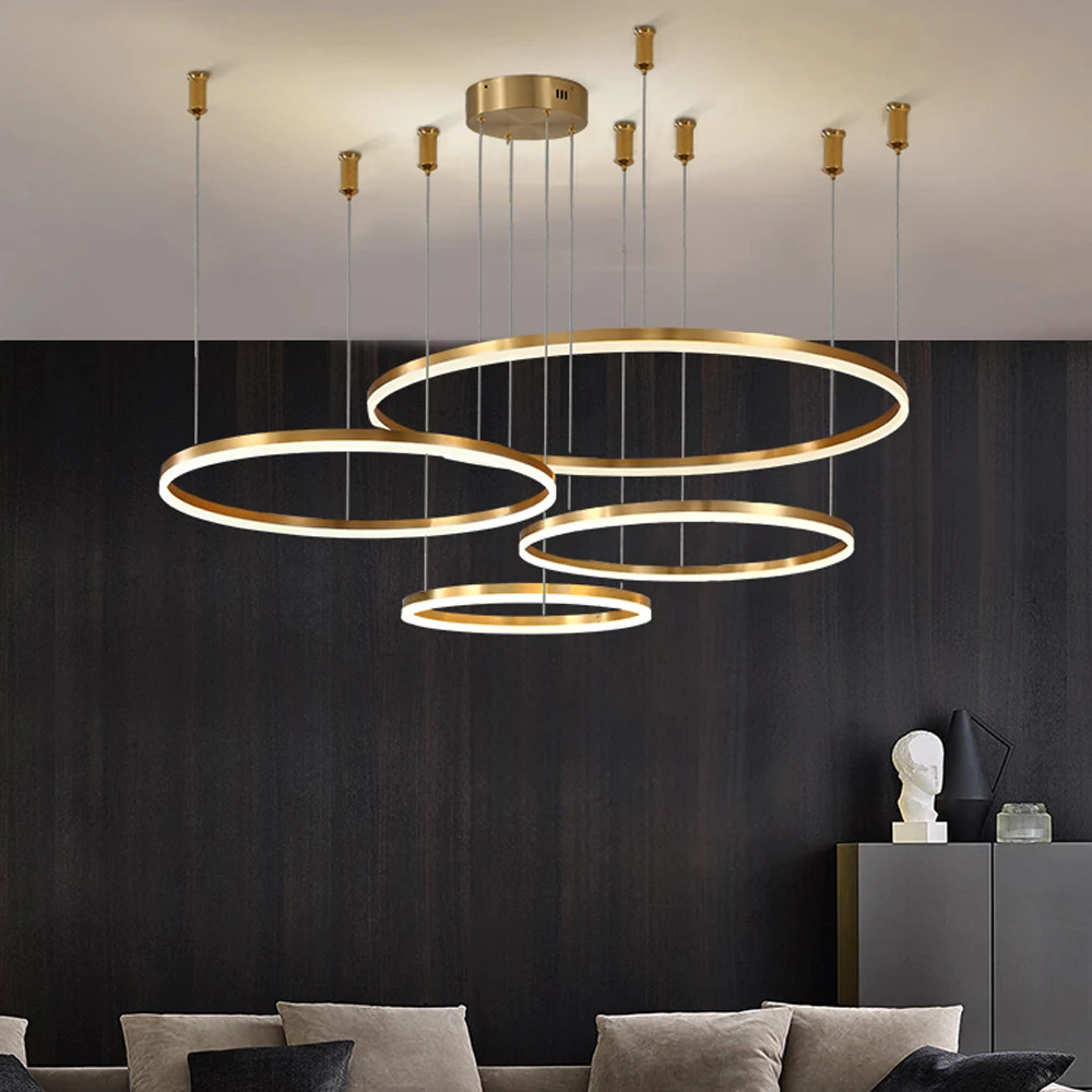 110-220V Modern Copper Chandelier Acrylic Ceiling Parallel Chandelier  For Living Dining Room Bedroom Kitchen Lighitng Fixtures