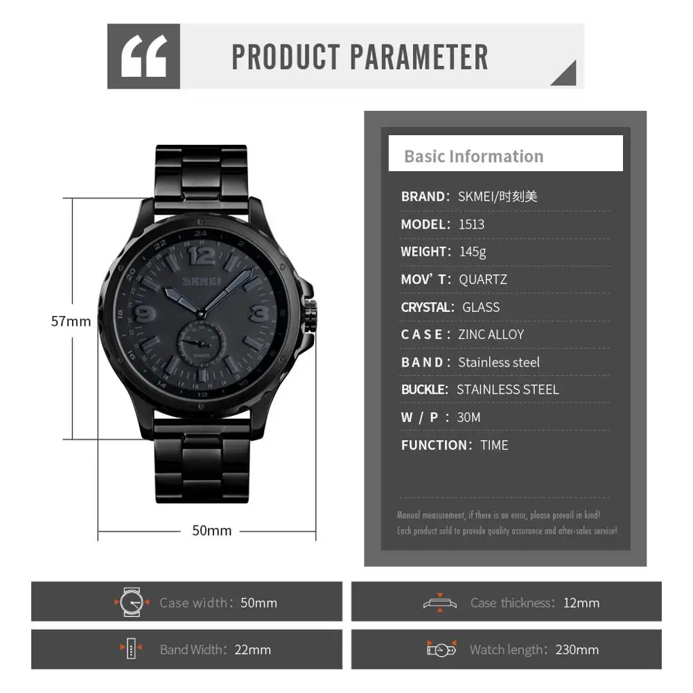 SKMEI Pria Jam Tangan Atas Merek Mewah Quartz Watch Klasik Kasual Hitam Penuh Baja Jam Tangan untuk Pria Relogio Masculino