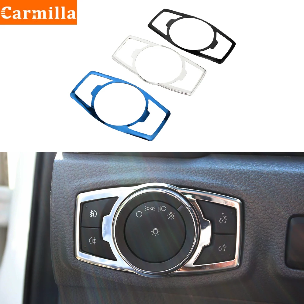 Carmilla Car Stainless Steel Headlight Switch Panel Sequins Cover Trim Stickers for Ford Ecosport 2018 2019 2020 Accessories