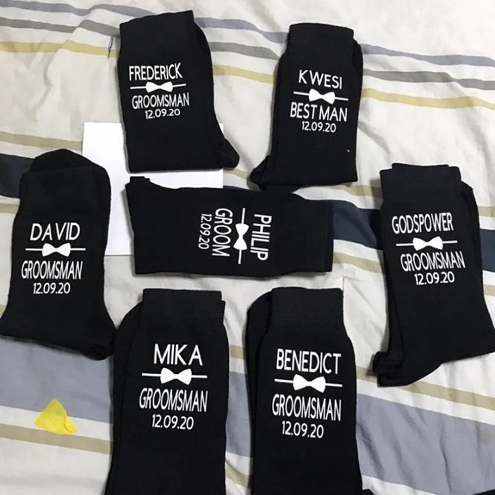 New Personalized Groom Socks Father of the Bride Best Man Groomsman Wedding Party Socks Custom Name Men\'s Birthday Gifts Favor
