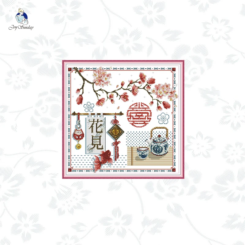 Joy Sunday Flowers Stamped Cross Stitch Kits 11CT White Fabric 14CT Precise Printed Embroidery Handmade Needlework Gifts Sets