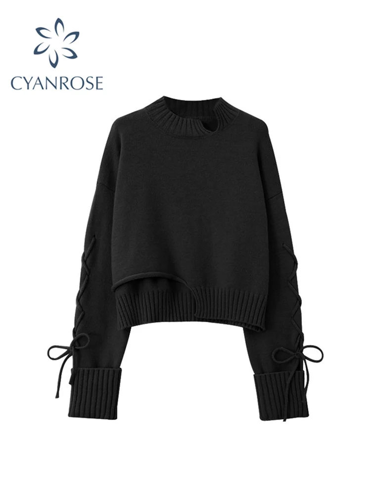 Women Vintage Sweater Pullovers O-Neck Casual 2021 Winter Fashion Gothic Harajuku Loose Soft Female Irregular Knitwear Jumper