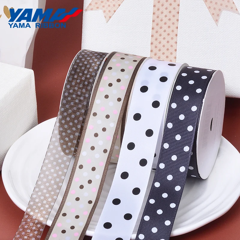 YAMA-Dot Ribbon for Crafts, Grosgrain Satin Ribbons, DIY Gifts Package, Wedding Decoration, 9, 22, 25, 38, 50, 75mm, 100Yards pe