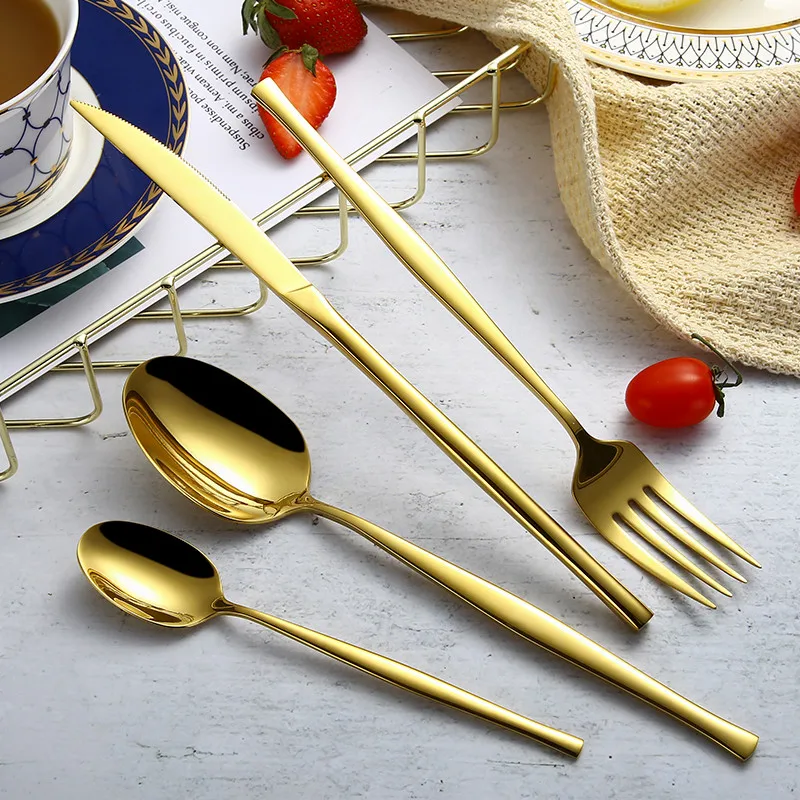 Stainless Steel Cutlery Silverware Spoon Set Dinner Set Matte Gold Cutlery Knives Forks Spoons Dinnerware Set Eco Friendly