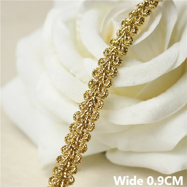 0.9CM Wide Glitter Gold Silver Braided Satin Lace Fabric Patchwork Ribbon Collar Fringe Trim Dress Hats Sewing Home DIY Crafts