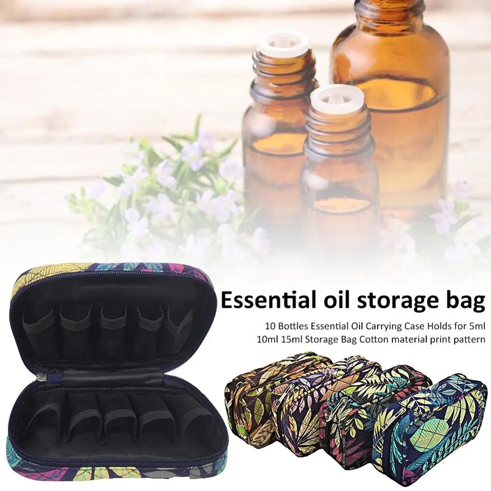 10 Bottles Essential Oil Carrying Case Holds for 5ml 10ml 15ml Storage Bag Cotton material print pattern