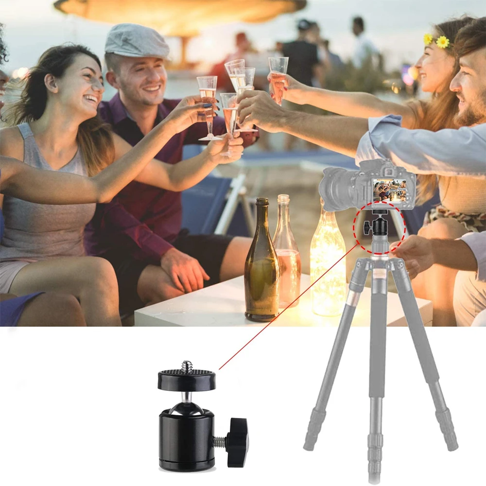 1/4 Hot Shoe Tripod Mount Action Camera Head Ball Adapter Cradle Ball Head Lock LED Light Flash Bracket Holder DSLR DV Cameras