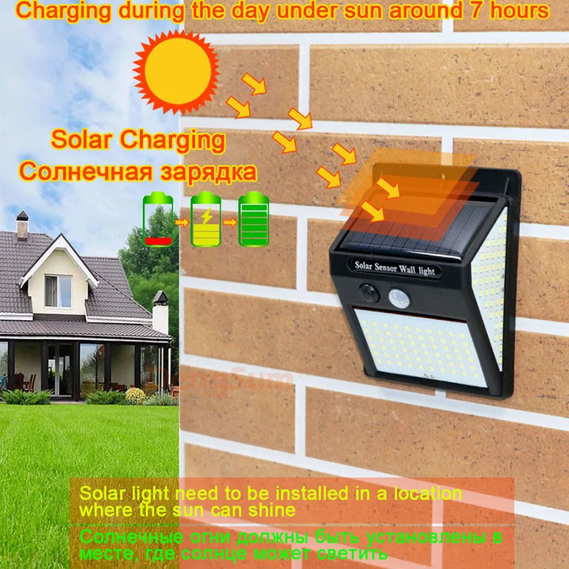 3sided 140LED PIR Motion Sensor Sunlight control Solar Energy Street lamp Yard Path Home Garden Solar Power Induction Wall Light