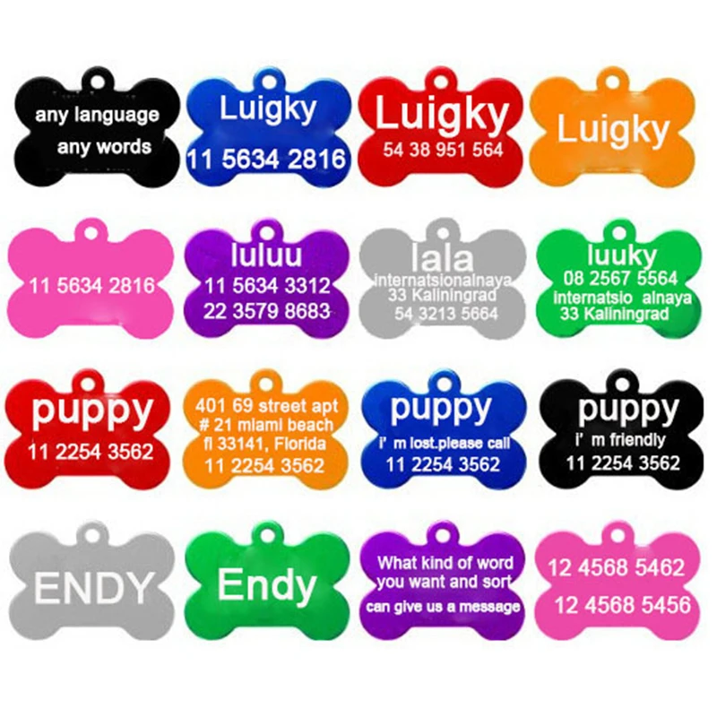 2pcs/Lot Free Personalized Engraving Text  Pet Id Tags Dog Cat Tag Dog Identification Customized Name Address Telephone Any Text