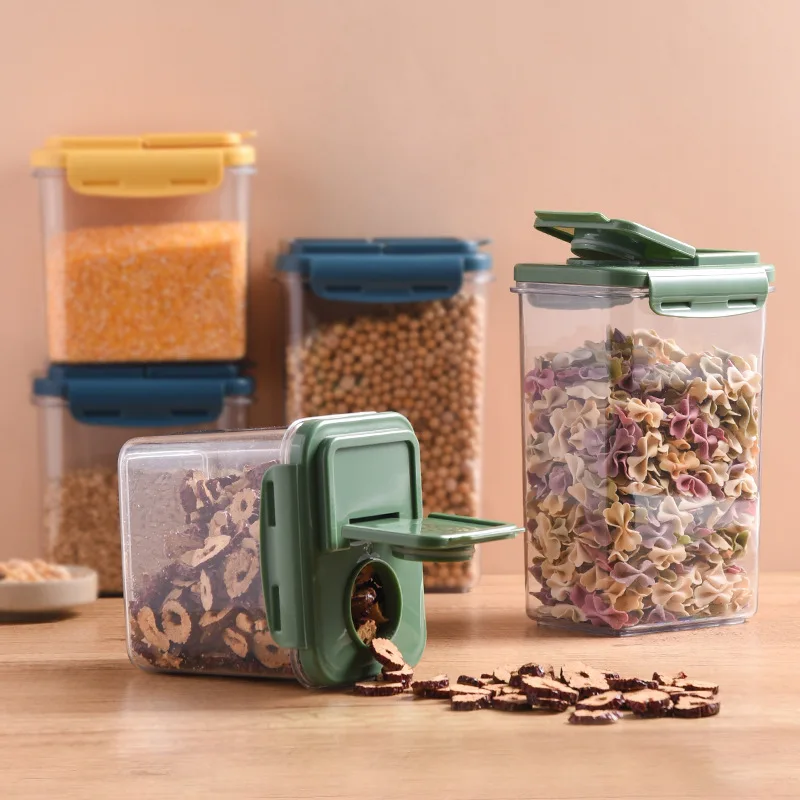 Transparent Bulk Cereals Plastic Jars Spices Storage Cans Sugar Tank Food Container Large Capacity Organizer Kitchen Accessories