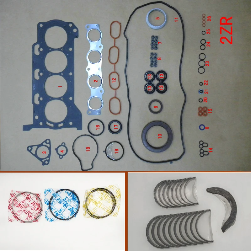 

1ZR 1ZRFE 2ZR 2ZRFAE Full gasket set kit crankshaft CON rod bearing piston ring for Toyota COROLLA Yaris ALTIS Saloon 1.8 L 1.6L