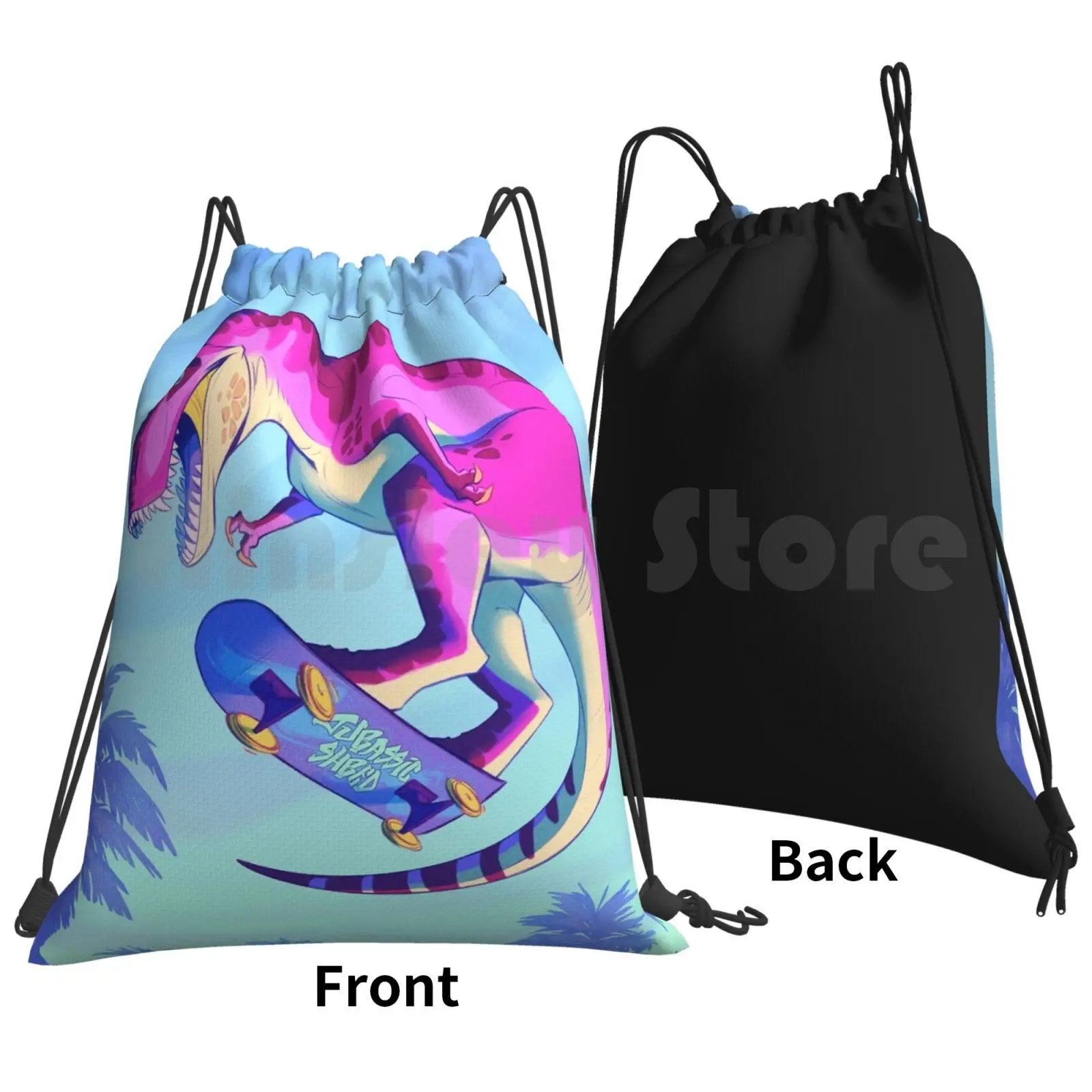 Shred Backpack Drawstring Bag Riding Climbing Gym Bag Dinosaur Trex T Rex Skateboard Skateboarding Tyrannosaurus