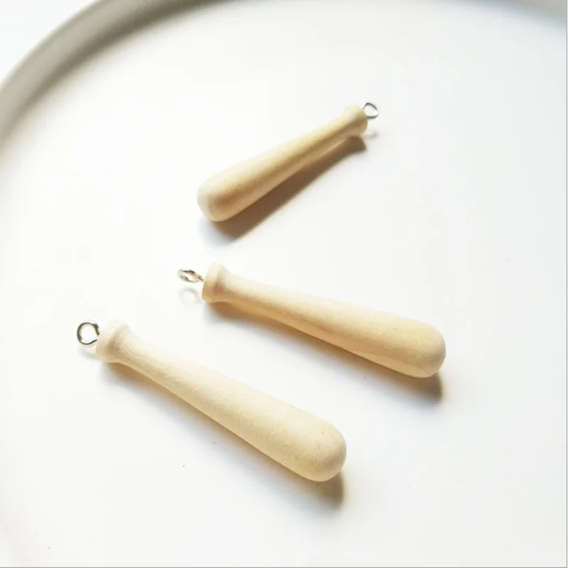 6pcs/lot 3D Mini PU Baseball And Wooden Baseball Bat Charm For Necklace Earring Keychain Pendant DIY Making Accessories