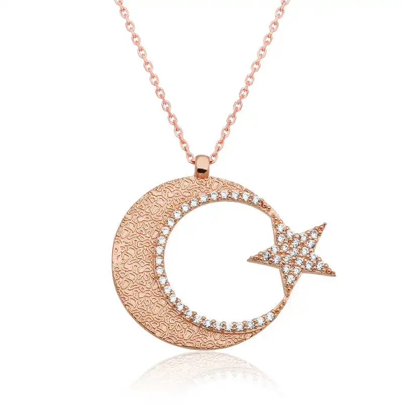 Silver Moon Star Women 'S Necklace Zircon Stone 925 Sterling Women Fine Jewelry Wedding Party Birthday Gift - Box - Pendant - Chain Choker - Female - Ladies - Fashion