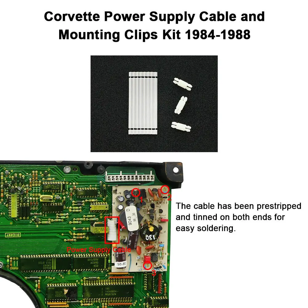 Corvette C4 Power Supply Cable and Mounting Clips Kit 1984-1988