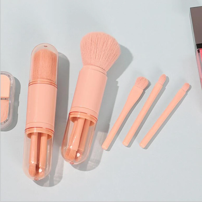 Telescopic 4 In 1แบบพกพาแปรงแต่งหน้าชุดอายแชโดว์ Eyeliner Eyebrow แปรง Lip Make Up แปรงเครื่องมือความงาม