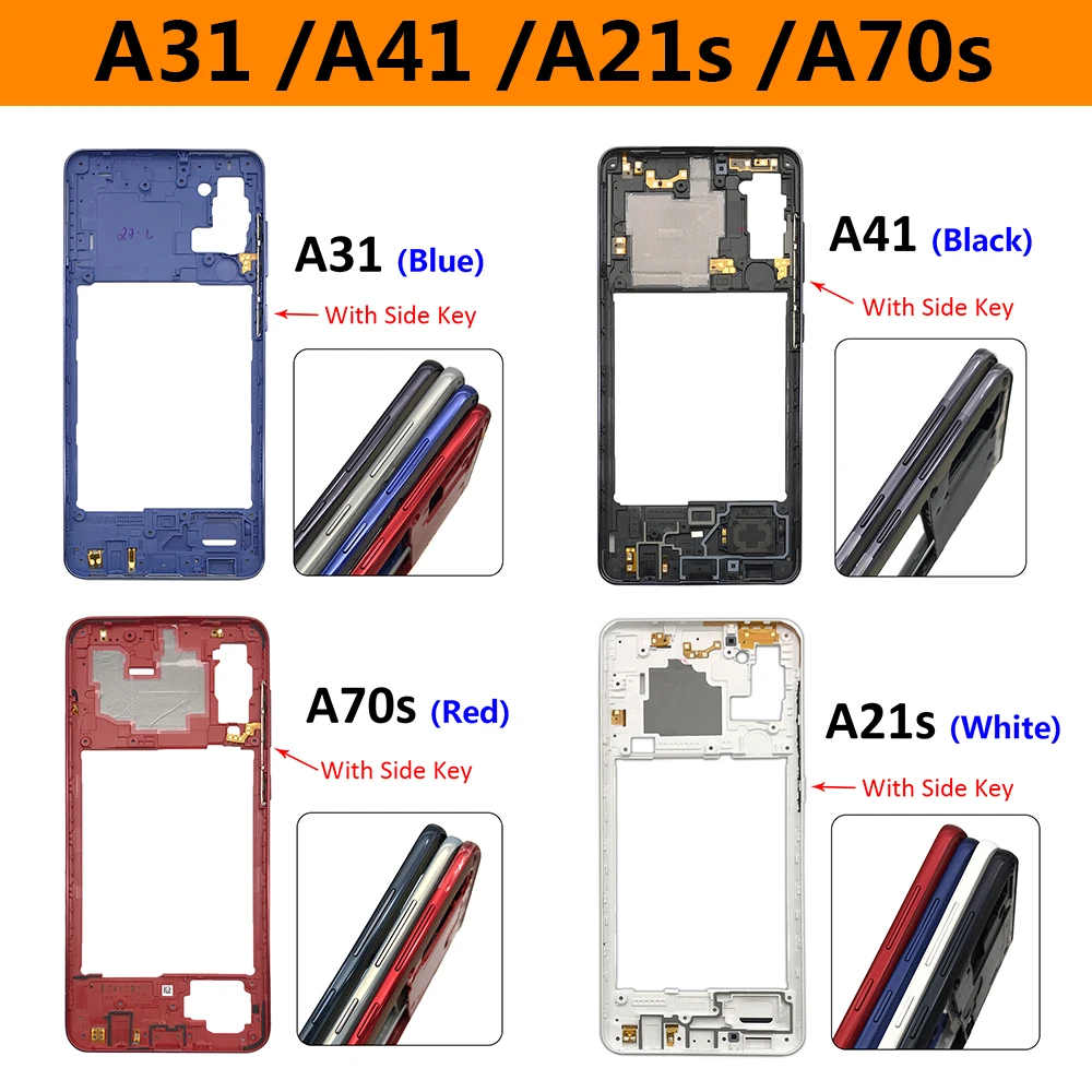 NEW Housing Middle Frame Bezel Middle Plate Cover With Volume Power Button Side Key For Samsung A21S A31 A41 A70S