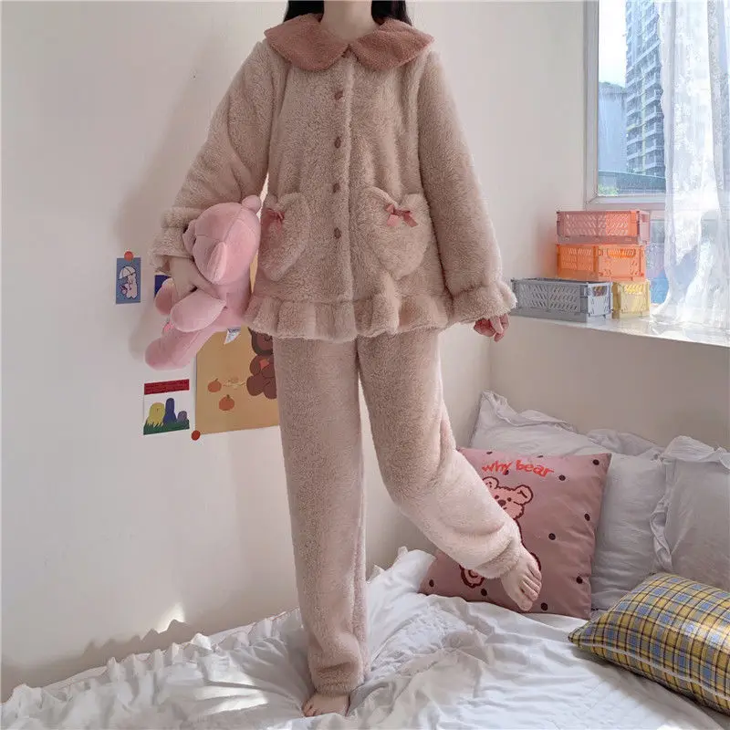 Pajama Sets Women All-match Leisure Popular Daily Winter Hot Selling Sweet Girls Homewear Korean Version Preppy Style Classic