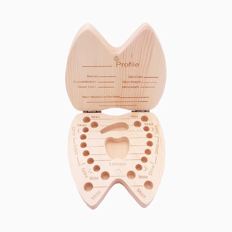 New Spanish/English Baby Wood Tooth Box Umbilical Organizer Milk Teeth Storage Collect Teeth Baby Souvenirs Gift Keepsakes