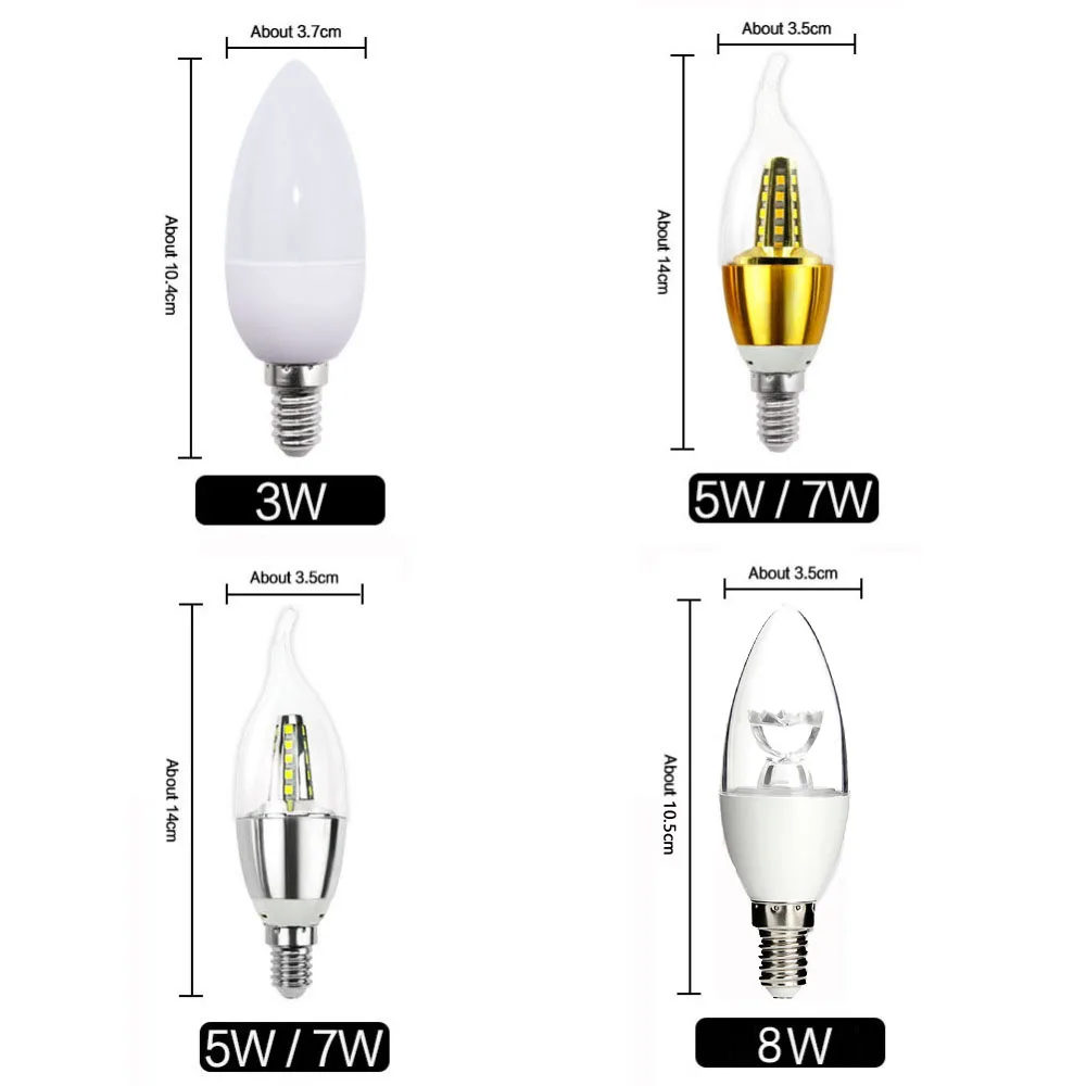 6xE14 LED Candle Bulb Light E27 Energy Saving Lamp 3W 5W 7W 8W Spotlight Bombilla Lampara Chandelier For Home Decor E12 B22 B15