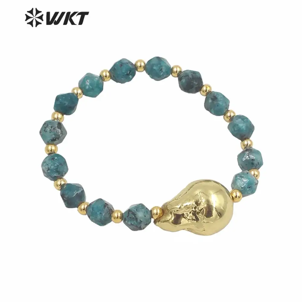 

MPB024 Bohemia stone women bracelet handmade flexiable stone bead full gold plated baroque pearl charm bracelet