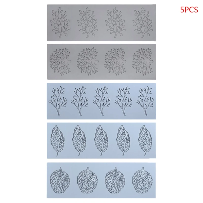 5pcs/set Coral Leaf Lace Mat Cake Mold Sugar Craft Silicone Pad Fondant Mould Decorating Tools Baking Accessories