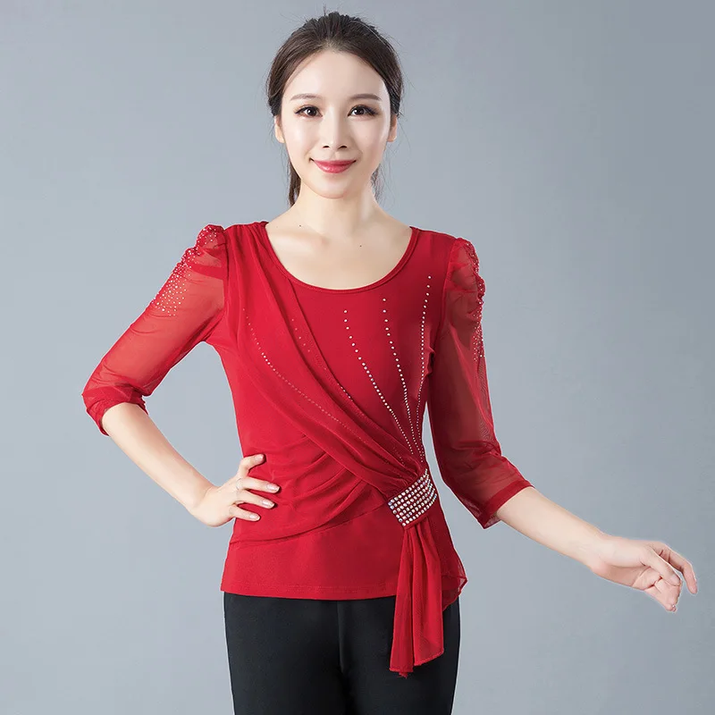 Neue Frauen Walzer Ballsaal Dance Tops Frauen Erwachsene Moderne Standard Tango Latin Dancewear Leistung Blusen Nahen Sleeve