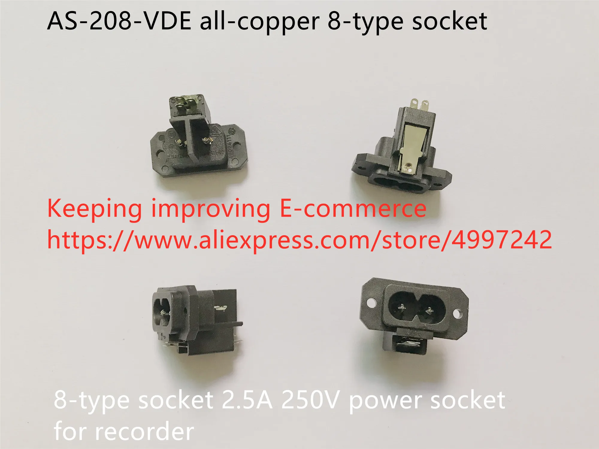 Original new 100% AS-208-VDE all-copper 8-type socket 2.5A 250V power socket for recorder (SWITCH)