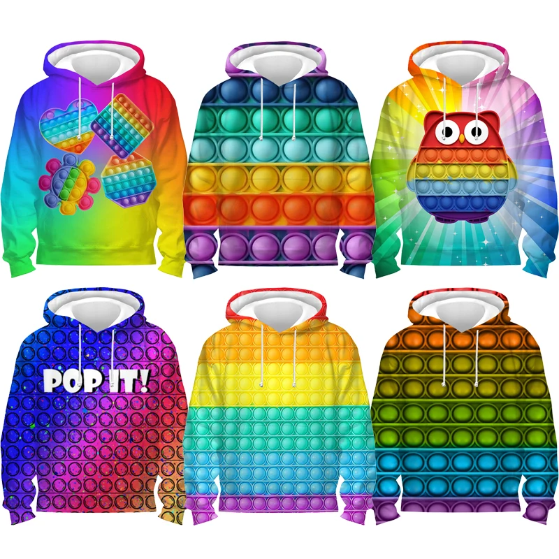 

Boys Girls push bubble 3DHoodies Kids Funny Cartoon Sweatshirts Autumn Children Anime Pullovers Toddler Tops Coat Streetwear