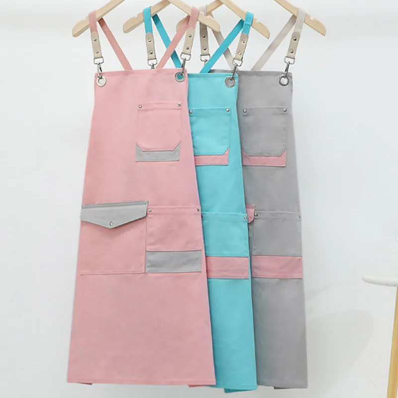 Gray Pink Blue Cotton Apron Restaurant Barista Bartender Bistro Pastry Chef Catering Uniform Florist Flower shop Workwear E64