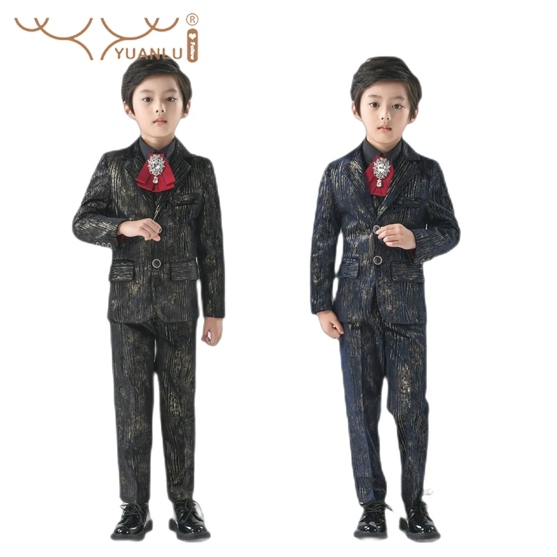 Suits for Boys for Wedding Party 5Pcs Blazer Vest Shirts Pants Bow Tie Children's Clothing for Boy Kids Gentleman Host Costume