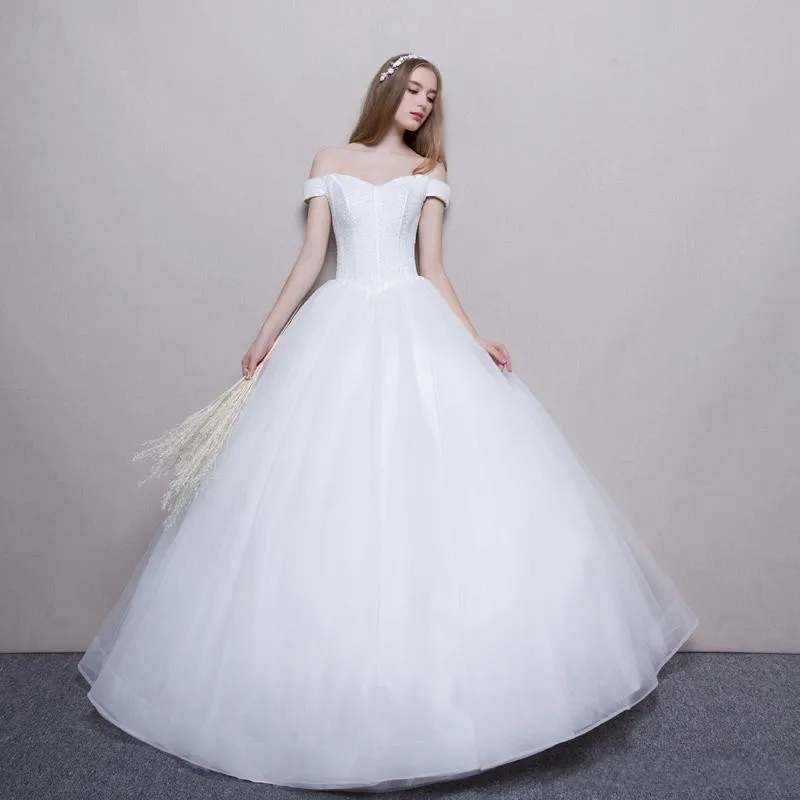 New Off Shoulder Ball Gown Wedding Dresses 2021 White Ivory Wedding Gowns New Beaded Bridal Dress Lace Up Vestido De Mariee