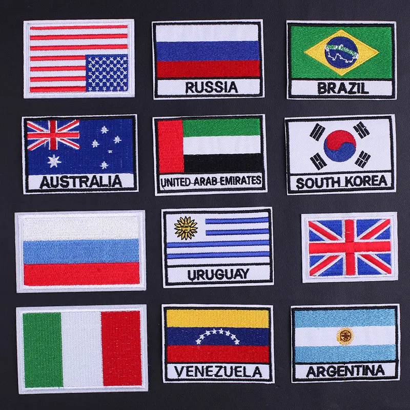 Usa Japan Flag Embroidered Patches for Clothing Thermoadhesive Badges Patch Thermal Stickers for Fabric Clothes Applique Stripe