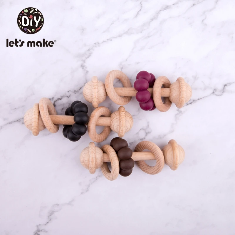 Let\'S Make 1pc Wooden Ring Teether Baby Toy Bell Music Baby Bell Bed Bell For Baby Bed Tiny Rod Silicone Beads Baby Rattle Toys